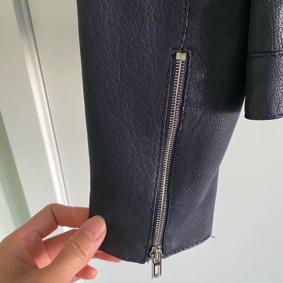 Massimo Dutti Blue Leather Jacket Size XS - Picture 10 of 13